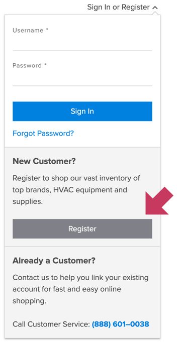 Sign in or Register dropdown
